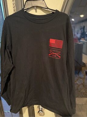 Grunt Style Black Tee with Red American Flag and Guns Graphic